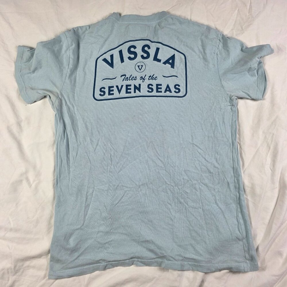 Vissla Tales of the Seven Seas Mens Size Large Blue Pocket T Shirt Casual Walk